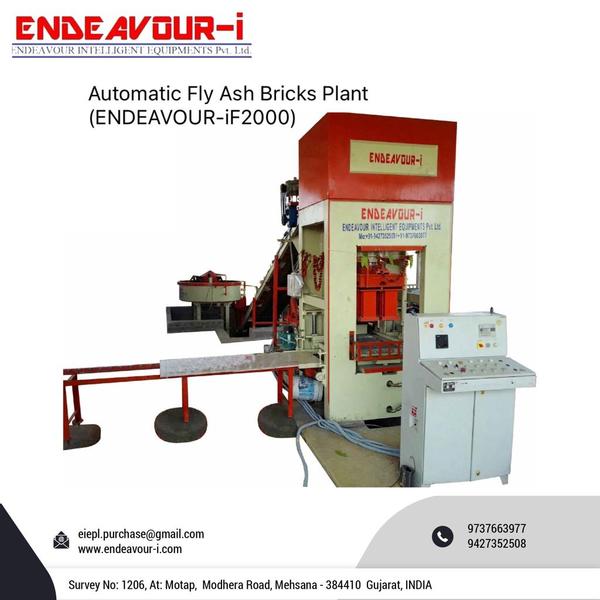 Automatic Fly Ash Bricks Plant - ENDEAVOUR-iF2000Model: ENDEAVOUR-iF2000Production Capacity: 10 Bricks per Stroke / 1800-2000 Bricks per HourStandard Bricks Size: 230 X 110 X 75 mm (Size Options Available)Pressing Capacity: 100 Tons Max.Pan Mixer Capacity: 750 Kgs per Batch – 1 MixerHydraulic Tank Capacity: 400 LtrsControl Panel: User Friendly PLC Based Control Panel with Touch Screen DisplayPallet Size: 570 X 720 X 19 mmConnected Power: 31.5 HP / 23.625 KW / 3 Phase / 440 Volts / 50 HtzDetails & Specifications are subjected to change without Prior Notice.Fly Ash Brick Plant, Fly Ash Brick Machine, Concrete Block Plant, Concrete Block Machine, Fly Ash Bricks Plant, Fly Ash Bricks Machine, Concrete Blocks Plant, Concrete Blocks Machine, Automatic Fly Ash Brick Plant, Automatic Fly Ash Brick Machine, Automatic Concrete Block Plant, Automatic Concrete Block Machine, Automatic Fly Ash Bricks Plant, Automatic Fly Ash Bricks Machine, Automatic Concrete Blocks Plant, Automatic Concrete Blocks Machine, Fly Ash Brick Making Plant, Fly Ash Brick Making Machine, Concrete Block Making Plant, Concrete Block Making Machine, Fly Ash Bricks Making Plant, Fly Ash Bricks Making Machine, Concrete Blocks Making Plant, Concrete Blocks Making Machine, Automatic Fly Ash Making Brick Plant, Automatic Fly Ash Brick Making Machine, Automatic Concrete Block Making Plant, Automatic Concrete Block Making Machine, Automatic Fly Ash Bricks Making Plant, Automatic Fly Ash Bricks Making Machine, Automatic Concrete Blocks Making Plant, Automatic Concrete Blocks Making Machine, Fly Ash Brick Plant Price, Fly Ash Brick Machine Price, Concrete Block Plant Price, Concrete Block Machine Price, Fly Ash Brick Plant Project Cost, Fly Ash Brick Machine Project Cost, Concrete Block Plant Project Cost, Concrete Block Machine Project Cost