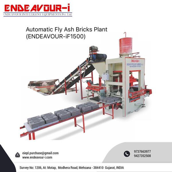 Automatic Fly Ash Bricks Plant - ENDEAVOUR-iF1500Model: ENDEAVOUR-iF1500Production Capacity: 6 Bricks per Stroke / 1300-1500 Bricks per HourStandard Bricks Size: 230 X 110 X 75 mm (Size Options Available)Pressing Capacity: 60 Tons Max.Pan Mixer Capacity: 600 Kgs per Batch – 1 MixerHydraulic Tank Capacity: 250 LtrsControl Panel: User Friendly PLC Based Control Panel with Touch Screen DisplayPallet Size: 570 X 430 X 19 mmConnected Power: 23 HP / 17.25 KW / 3 Phase / 440 Volts / 50 HtzDetails & Specifications are subjected to change without Prior Notice.Fly Ash Brick Plant, Fly Ash Brick Machine, Concrete Block Plant, Concrete Block Machine, Fly Ash Bricks Plant, Fly Ash Bricks Machine, Concrete Blocks Plant, Concrete Blocks Machine, Automatic Fly Ash Brick Plant, Automatic Fly Ash Brick Machine, Automatic Concrete Block Plant, Automatic Concrete Block Machine, Automatic Fly Ash Bricks Plant, Automatic Fly Ash Bricks Machine, Automatic Concrete Blocks Plant, Automatic Concrete Blocks Machine, Fly Ash Brick Making Plant, Fly Ash Brick Making Machine, Concrete Block Making Plant, Concrete Block Making Machine, Fly Ash Bricks Making Plant, Fly Ash Bricks Making Machine, Concrete Blocks Making Plant, Concrete Blocks Making Machine, Automatic Fly Ash Making Brick Plant, Automatic Fly Ash Brick Making Machine, Automatic Concrete Block Making Plant, Automatic Concrete Block Making Machine, Automatic Fly Ash Bricks Making Plant, Automatic Fly Ash Bricks Making Machine, Automatic Concrete Blocks Making Plant, Automatic Concrete Blocks Making Machine, Fly Ash Brick Plant Price, Fly Ash Brick Machine Price, Concrete Block Plant Price, Concrete Block Machine Price, Fly Ash Brick Plant Project Cost, Fly Ash Brick Machine Project Cost, Concrete Block Plant Project Cost, Concrete Block Machine Project Cost