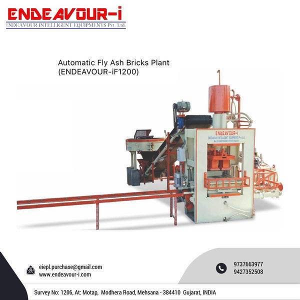 Automatic Fly Ash Bricks Plant - ENDEAVOUR-iF1200Model: ENDEAVOUR-iF1200Production Capacity: 4 Bricks per Stroke / 1000-1200 Bricks per HourStandard Bricks Size: 230 X 110 X 75 mm (Size Options Available)Pressing Capacity: 45 Tons Max.Pan Mixer Capacity: 400 Kgs per Batch – 1 MixerHydraulic Tank Capacity: 250 LtrsControl Panel: User Friendly PLC Based Control Panel with Touch Screen DisplayPallet Size: 570 X 350 X 19 mmConnected Power: 19.5 HP / 14.625 KW / 3 Phase / 440 Volts / 50 HtzDetails & Specifications are subjected to change without Prior Notice.Fly Ash Brick Plant, Fly Ash Brick Machine, Concrete Block Plant, Concrete Block Machine, Fly Ash Bricks Plant, Fly Ash Bricks Machine, Concrete Blocks Plant, Concrete Blocks Machine, Automatic Fly Ash Brick Plant, Automatic Fly Ash Brick Machine, Automatic Concrete Block Plant, Automatic Concrete Block Machine, Automatic Fly Ash Bricks Plant, Automatic Fly Ash Bricks Machine, Automatic Concrete Blocks Plant, Automatic Concrete Blocks Machine, Fly Ash Brick Making Plant, Fly Ash Brick Making Machine, Concrete Block Making Plant, Concrete Block Making Machine, Fly Ash Bricks Making Plant, Fly Ash Bricks Making Machine, Concrete Blocks Making Plant, Concrete Blocks Making Machine, Automatic Fly Ash Making Brick Plant, Automatic Fly Ash Brick Making Machine, Automatic Concrete Block Making Plant, Automatic Concrete Block Making Machine, Automatic Fly Ash Bricks Making Plant, Automatic Fly Ash Bricks Making Machine, Automatic Concrete Blocks Making Plant, Automatic Concrete Blocks Making Machine, Fly Ash Brick Plant Price, Fly Ash Brick Machine Price, Concrete Block Plant Price, Concrete Block Machine Price, Fly Ash Brick Plant Project Cost, Fly Ash Brick Machine Project Cost, Concrete Block Plant Project Cost, Concrete Block Machine Project Cost