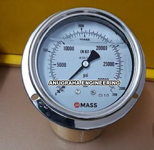 Measuring Range	0-2100 BarUsage/Application	IndustrialBrand	MASSMaterial	Stainless SteelModel Name/Number	Pressure GaugesCountry of Origin	Made in IndiaPressure Gauge 0-2100 Bar @ Rs.15650.00 plus tax. Pressure Gauge 0-3000 Bar - Price on request. Pressure Gauge 0-4000 Bar - Price on request. 