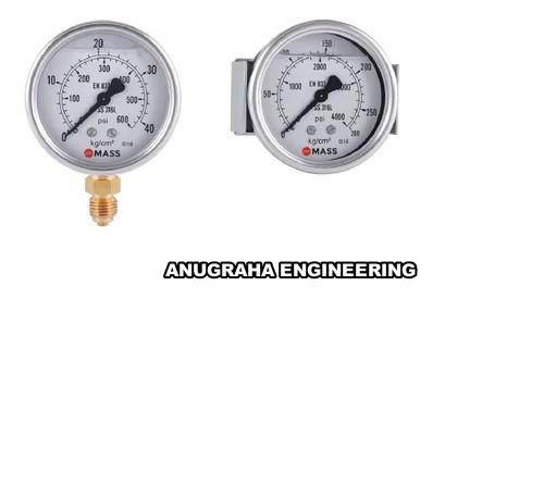 Dial Size 2.5 inch / 63 mmBrand MASSUse LiquidDisplay Type AnalogPressure Type Gauge PressureConnection Type BSPConnection Size 1/4 inchDial Type Liquid FilledModel Name/Number GFB GaugesAccuracy Class 1IP Rating IP65Liquid filled gauges. Dial size: 63mm, 100mmMounting: Bottom & Back connection.