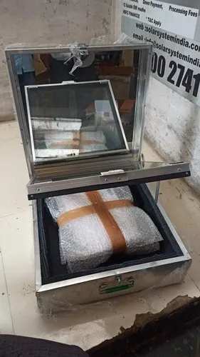 Country of Origin	Made in IndiaSize	StandardShape	sqeureDesign	indianType	Box TypeMaterial	AluminiumBrand	sun-mitraColor	Aluminium finishCapacity	4 JarsUsage/Application	Cooking Size: 525X525mmColour name: Aluminium FinishShape: square shape solar cooker  