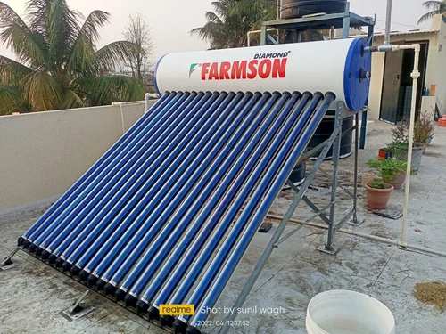 Farmson Solar 200 LPD Diamond plus 10 Year Warranty
Capacity	200 LPD
Brand	Farmson
Model	Diamond Plus
Number of Tubes	58 x 1800
Inner Tank Material	GI 2.5 mm
Installation Type	Standard

Gi etc eco solar water heater system tank inner:- 2.5 mm gi,
couting:- Primer + ceramic,
outer :- pre-coted 0. 5mm gi.  
insulation :- puf 50mm thik(38kg density)
glass tube :- 1. 6mm 3 layer