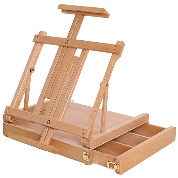 Artists Portable Tabletop Wooden Sketchbox Easel with Drawer Holds Canvases Up to 33.8 inch