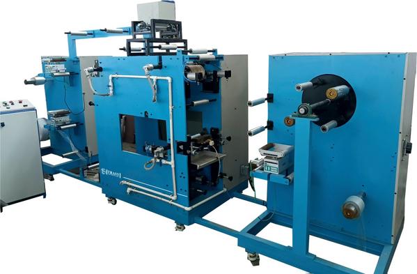HMC 6- 2 side with sand Hot Melt Coating Machine with PLC HMC 6 -2 Hot Melt Coating & Laminating Machine to suit:Max Coating Width: 175 mm. Min. Coating width: 50 mmMax unwinding diameter: 600mmMax rewinding diameter: 250mmCoating method: slot dieMax working speed: 15 m/min when coating 200 gsm, 10 m/min when coating 300 gsm.This machine mainly used for HDPE of 0.3 to 1mm thickness to coat 1. Hot melt adhesive plus coating of sand 2. HDPE to Release paper single or both sides.3. HDPE to Release paper single side and sand coating on other.A. Technical parameter1. Coating method: SLOT DIEs (2 Nos)2. Max. available coating width: 175 mm. Min. 50 mm3. Coating Capacity: 100-300g/m24. Equality level: 300g/㎡ ≤± 15 gsm5. Line speed: 3- 15 m/min6. Surface length of all rollers: 350 mm7. Max. rewinding diameter: 250 mm8. Max. unwinding diameter for HDPE: 600mm9. Main unwinding device: 1 set10. Unwind device for 175 mm width release paper : 2 Sets11. Rewinding device: 1 set12. PM 51 melter: 2 sets13. Melt glue speed: 27 kg/hr (EVA.3500 centipoise 1650C) (each)14. Length of glue-carrying pipe: 3m (2 piece)15. Max. Temperature: 2000C16. Installed power: app. 15 KW17. Power supply: ~415V±15% 50Hz18. Complete machine with PLC touch screen control, the quantity of coating glue can be calculated automatically by PLC and follow main machine’s speed, rewinding also follow main machine speed.B. Main working partsa) Machine rack1. Unwinding stand is made of square steel, U steel and iron plate.2. The main machine rack is made by 12mm steel plate, supported by steel tube.3. The transmission cover is made by 1.5mm steel plate.4. Rewinding and second unwinding are installed with main machine frame plate.5. Sand coating-storage rack-process correction all adopt 12# square tube.b) Main Unwinding unit1. Simplex type unwinding station.2. Tension control with magnetic powder brake: 50 N·M 1 set 3. Unwinding tension controller with tension control: 1 set 4. Unwinding shaft: 3″ air shaft, inner diameter of paper tube 76mm. 1 piece. 5. Ultrasonic edge position control system: 1 set 6. Max unwinding diameter: 600mm7. Max weight of material 50 Kgsc) Unwinding stations 2 units1. Simplex type unwinding station.2. Tension control with magnetic powder brake: 25 N·M 1 set 3. Unwinding tension controller with tension control: 1 set 4. Unwinding shaft: 3″ air shaft, inner diameter of paper tube 76mm. 1 piece. 5. Ultrasonic edge position control system: 1 set 6. Max unwinding diameter: 600mm7. Max weight of material 50 Kgs1. Rewinding station 2. Turret type unit to auto change over. Cutting manually.3. Tension controller with magnetic powder clutch: 50N·M 1 set 4. Both side trim cut blades and trim winding provision with tension control provided. 5. Rewinding shaft: 3″ air shaft, inner diameter of paper tube 76mm, 2 piece6. Max diameter of rewinding: 250 mm7. Center Rewinding stations for continues rewinding of 20m rolls.8. Rewinding length can be controlled automatically.9. Trim Cutter and trim removal system provided.d) Glue melt tank (Melter, PM 51, each set specifications) 2 Set1. The shell is made of mild steel, square steel and 1.2mm steel plate.2. Use aluminum alloy to build. Two-layer (upper and lower) structure. There is adhesion preventing coat on the inside surface.3. With suitable high-temperature-resistant high-precision gear pump4. With external filter.5. The glue pump speed is controlled by geared motor6. Temperature of each layer is controlled by PID system independently7. Max. temperature is 2000C8. Melt glue speed: 30 kg/hr (EVA.5000 centipoise 1650C)9. Max storage:50Kg10. Heating power: app. 12 KWe) Hose for HMA 2 Set1. Teflon tube2. Inner diameter:16mm3. Length: 3000mm4. Pressure resistance: 10kg/cm25. Max temperature: 2000C6. Heating power: ~1200wf) Coating, laminating & roller part1. Coating head: high precision thick gum coating dies, temperature-resistant alloy steel, nitride treated and rustproof treatment. 3 piece 2. Coating roller: ¢125 mm chromed steel roller with 2 rotary connector,1 piece3. Cooling roller: ¢125 mm chromed steel roller with 2 rotary connector,1 piece4. Sand coating roller:¢100mm Teflon anti-stick steel roller, 1 piece5. Sand pressure roller: ¢125 mm silicon rubber roller 6. Guide roller: ¢50 mm aluminum roller, surface anodic protectiong) Sand coating device (1 Set)1. Sand coating device: 1 Sets2. Sand coating motor: 0.5KW, 1 piece3. Sand coating roller: 1 piece4. Sand groove: 1 piece5. Trays to collect excess of sand from sides and before rewind.6. Excess Sand collected to be reused manually.h) Transmission part1. Main motor: 2 KW, 1 set 2. Rewinding motor: 2 KW 1 set 3. Sand coating motor: 0.5 KW, 1 set 4. Hot melt tank with gear motor chain coupling.5. Main machine use belt, chain, and gear to transmit.i) Pneumatic control part1. Cylinder on coating head: ¢50 mm 2 pieces 2. Cylinder on laminating press roller: ¢50 mm 2 pieces 3. Other parts: pressure valve, handle valvej) Electric part1. Independent stand alone panel cabinet: 1 set2. Main machine VFD: 2 KW; KINCO make 1 set 3. Melter VFD: 0.5 KW; KINCO make 1 set 4. Temperature controller: digital readout function, 4 pieces 5. Heater (coating head): 8 KW 6. Touch screen: 10.7” KINCO make 1set 7. PLC: FATEK make 1 set 8. Knob switch: several pcs 9. Empty running breaker: several 10. Temperature control module: 2 sets 11. High temperature melt pressure sensor: 1 piece 12. Complete machine adopt human-computer interface touch screen PLC control, realize automatically control gum quantity-temperature-length.Click the link to see the machine in working : https://youtu.be/Hm5Ah_TqMME