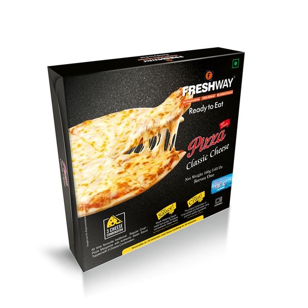 All-time favorite Regular Crust Pizza Margareta with Authentic Italian Sauce Topped with 3 Cheese Combination.The Sauce- Mouth Watering sauce made of Pulpy Tomatoes and authentic Italian Herbs.The Crust- The unique combination of Crisp outside and soft inside using premium quality ingredients.Ingredients:Pizza Base: Wheat Flour, Vegetable Oil, Sugar, Edible Salt, Yeast, Improvers (Soya Flour, Cornstarch, Flour treatment agent (INS 341 – Calcium Phosphate), Antioxidant (INS-300 Ascorbic Acid), Calcium Propionate and Vital Wheat Gluten.Pizza Sauce: Italian Tomato Pulp, Olive Oil, Water, Garlic, Red Chili Paste, Onion, Edible Salt, Sugar, Green Chili, Corn Starch, Italian Herbs and Condiments.Pizza Toppings: Three Cheese Combination [Mozzarella Cheese, Cheddar Cheese, Processed Cream Cheese (Water, Refined Soybean oil, Sugar, Cheese Powder, Edible Salt, Milk Solids)] Italian Herbs and Condiments.Precautions:Oven:- Preheat Oven at 425 degree Fahrenheit (220 degrees centigrade).- Remove Pizza Classic Cheese from packaging (box and shrink wrap).- Place pizza on oven trey and bake for approx. 12-15 minutes until the cheese on top starts to melt with bubbling and crust (pizza base) is golden brown.- Cut Pizza into equal slices and serve hot with chili flakes and oregano seasoning.Pan (Tava):- Preheat the Pan (Tava) on low flame for 2-3 minutes.- Remove Pizza Classic Cheese from packaging (box and shrink wrap) and place it over preheated pan.- Cover pan with lid and cook on lowest flame settings for 12-15 minutes.- Cook until the cheese on top starts to melt with bubbling and crust (pizza base) is golden brown.- Cut Pizza into equal slices and serve hot with chili flakes and oregano seasoning.(For extra crispy pizza, brush pan with oil before pre heating. Do not cook pizza at high flame settings)