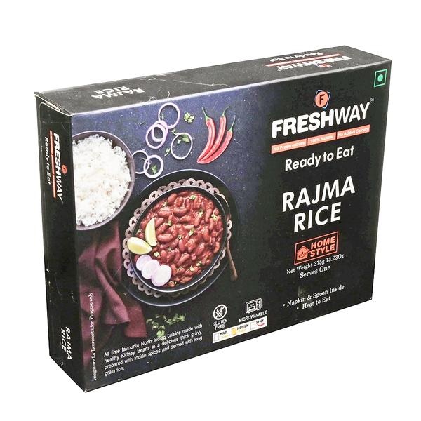 ( Packet Weight:375 gms – Rajma: 225 gms ; Rice: 150 gms )NO ADDED PRESERVATIVES, 100% NATURAL, NO ADDED COLOURSAll time favourite north indian cuisine made with healthy kidney beans in a delicious thick gravy, prepared with Indian spices and served with long grain rice.Ingredients:Rice, Red Kidney Beans, Tomato, Onion, Garlic, Ginger, Green Chilli, Dry Red Chilli, Edible Sunflower oil, Iodized salt, Turmeric, Cumin Seeds & Mixed Indian Spices.Precautions:- Store in cool and dry place and away from direct sunlight.- Once opened consume completely.- Do not use inner pouches if leaking or bloated- No Refrigeration required.