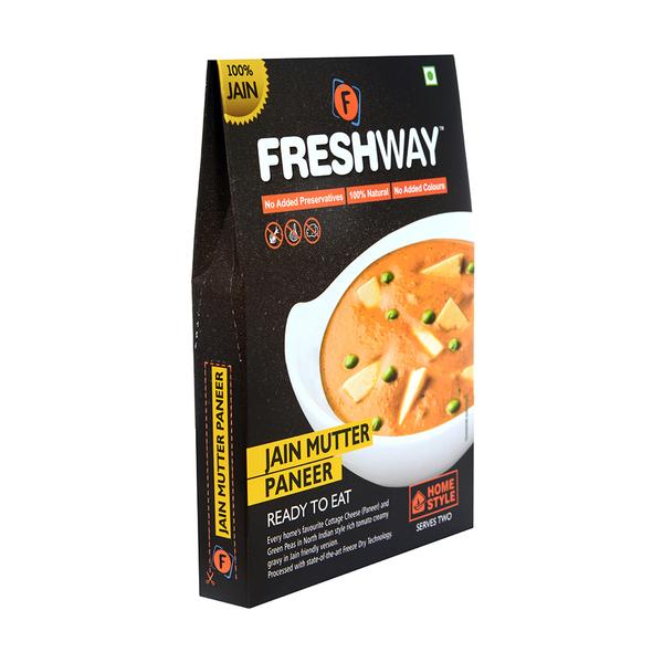 (Packet Weight: 70 gms – Rehydrated Weight: 270 gms)NO ADDED PRESERVATIVES, 100% NATURAL, NO ADDED COLOURSEvery home’s favourite Cottage Cheese (Paneer) and Green Peas in North Indian style rich tomato creamy gravy in Jain friendly version.Processed with state of art Freeze Dry Technology.Ingredients:Green Peas, Paneer (Cottage Cheese), Tomato, Melon Seeds, Green Chili, Kasuri Methi, Green Cardamom, Black Cardamom, Cinnamon, Bay Leaf, Clove, Butter, Refined Vegetable Oil, Iodized Salt and Mix Indian Spices.Precautions:- Store in cool and dry place and away from direct sunlight.- Once opened consume completely.- Correct quantity of water is important. Excess / less water may change the desired results.