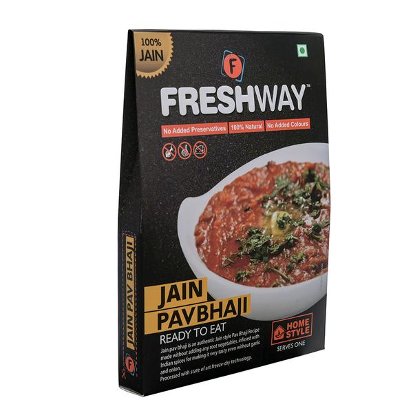 ( Packet Weight: 65 gms – Rehydrated Weight: 285 gms )NO ADDED PRESERVATIVES, 100% NATURAL, NO ADDED COLOURSJain Pav bhaji is an authentic style Pav Bhaji Receipe made without adding any root vegetables infused with an indian spices for making it very tasty even without onion and garlic.IngredientsRaw Banana, Red Chilly Powder, Tomato, Capsicum, Green Peas, Cardamom, Cotton Seed Oil , Iodized Salt and Mixed Indian Spices.Precautions:- Store in cool and dry place and away from direct sunlight.- Once opened consume completely.- Correct quantity of water is important. Excess / less water may change the desired results.