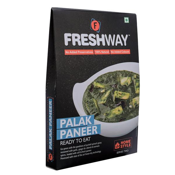 ( Packet Weight: 60 gms – Rehydrated Weight: 260 gms )NO ADDED PRESERVATIVES, 100% NATURAL, NO ADDED COLOURSGo green with the goodness of puréed spinach gravy seasoned with garlic, ginger & a blend of aromaticspices, loaded with soft & fresh paneer.Processed with state of the art freeze-dry technology.IngredientsSpinach, Cottage Cheese, Onion, Garlic, Ginger, Green Chilly, Iodized Salt, Butter, Cotton Seed Oil, and mixed Indian Spices.Precautions:- Store in cool and dry place and away from direct sunlight.- Once opened consume completely.- Correct quantity of water is important. Excess / less water may change the desired results.