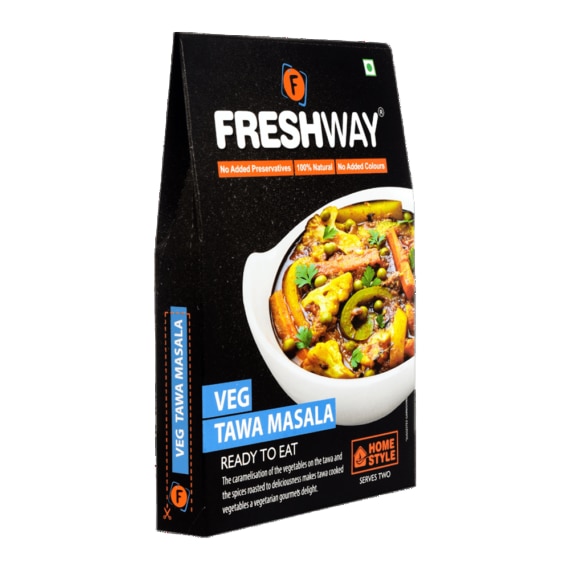 ( Packet Weight: 65 gms – Rehydrated Weight: 265 gms )NO ADDED PRESERVATIVES, 100% NATURAL, NO ADDED COLOURSThe caramelisation of the vegetables on the tawa and the spices roasted to deliciousness makes tawa cooked vegetables a vegetarian gourmet’s delight.IngredientsTomato, Carrot, Capsicum, French Beans, Green Peas, Cabbage, Onion, Garlic, Ginger, Green Chili, Butter, Refined Oil, Iodized Salt & Mix Indian Spices.Precautions:- Store in cool and dry place and away from direct sunlight.- Once opened consume completely.- Correct quantity of water is important. Excess / less water may change the desired results.- No Refrigeration required.