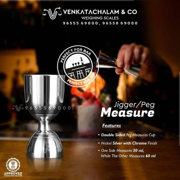 Double sided PEG MEASURE CUP - UNIQUE DECOR CUM UTILITY ITEM.Silver Plated Made of Electro Plated Nickel Silver 30ml/60ml Peg Measure.