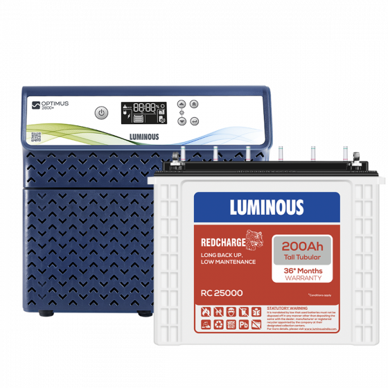 Luminous Optimus 2800+ Inverter With RC 25000 200Ah Tall Tubular