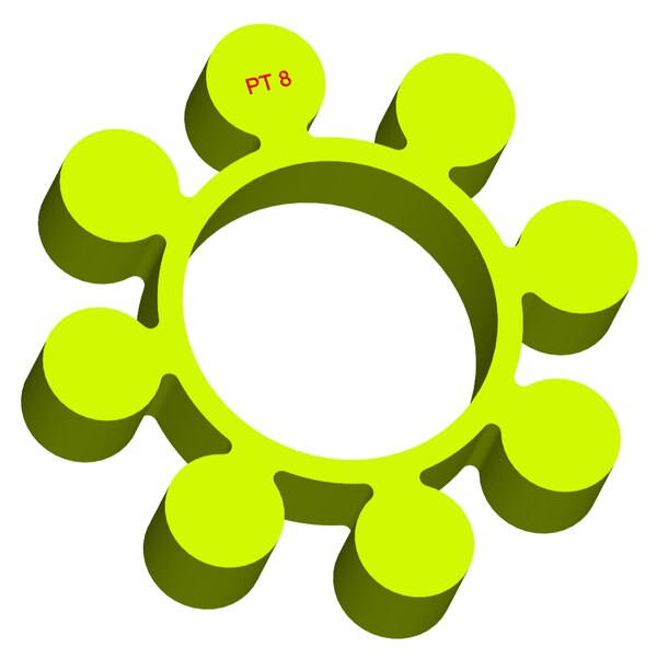 Material: Cast PolyurethaneSize: 1. OD With Petal: 196mm2. Ring OD: 116mm3. Ring Inner: 100mm4. Petal Dia.: 40mm5. Thickness: 35mm6. No. of Petal: 8We manufacture and provide high quality range of Spider Coupling. We complete focus in designing accurate size and dimension for perfect fitting.T Series Spider Range :PT1, PT2, PT3, PT4, PT5, PT6, PT7, PT8, PT9, PT10, PT11, PT12, PT13Additional Information:Delivery Time: 4 - 6 Working DaysPackaging Details: Standard