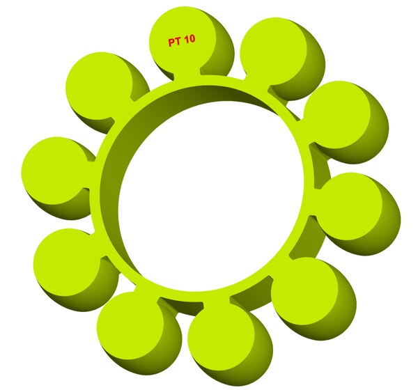 Material: Cast PolyurethaneSize: 1. OD With Petal : 255mm2. Ring OD : 154mm3. Ring Inner : 140mm4. Petal Dia. : 50mm5. Thickness : 45mm6. No. of Petal : 10We manufacture and provide high quality range of Spider Coupling. We complete focus in designing accurate size and dimension for perfect fitting.T Series Spider Range :PT1, PT2, PT3, PT4, PT5, PT6, PT7, PT8, PT9, PT10, PT11, PT12, PT13Additional Information:Delivery Time: 4 - 6 Working DaysPackaging Details: Standard