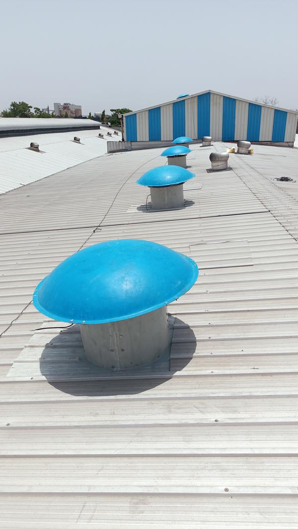 The efficiency of Conventional Ventilators is dependent on wind velocity. The wind velocity may not be adequate at times when maximum exhaust is required. The Motorised Ventilators provide an option for exhaust of polluted air during such specific events. When used alongwith conventional ventilators they can provide very efficient exhaust with minimal power consumption.The efficiency of Conventional Motor driven exhaust is compromised when installed on walls mostly nearby windows and doors. Most of the air being exhausted is sucked from windows or doors nearby instead of the apex of the premises where maximum hot air accumulates. Installation of Motorised Ventilators on the apex is the best location for providing maximum exhaust of hot air/smoke/gases.Technical comments:The initial/project cost of the fan will be low.The tensile weight of the fan at roof elevation will be less.Motor h.P power consumption will be less , tends to lessElectrical power consumption and minimize the total running cost.Fan blade will be of ms epoxy coated light weight moulded gives the low dynamic torque on the roof.Ease in installation and maintenance if any in future.Top canopy will be of light weight made of FRP moulded.Special class construction with very easy to be mounted at roof level.Technical advise / solution:Fan diameter will be of 32” made of completely FRP of 5mm thk.Motor will be of 1.5 hp/960 rpm having its max. Current capacity up to 3.2 amps.Frp sheet with one piece fan casing(round section) to be self molded with sheet to avoid any leakages from roof.Frp sheet of size- 1057mm x 2000mm as per your existing roof profile having 3.5 mm thk.