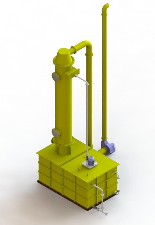 A wet scrubber or wet scrubber system is one type of scrubber that is used to remove harmful materials from industrial exhaust gases—known as flue gas—before they are released into the environment. It was the original type of scrubbing system, and utilizes a wet substance to remove acidic gases that contribute to acid rain.[2]When using a wet scrubber, flue gas is funneled through an area and sprayed with a wet substance. Water is used when dust and particulate matter is to be removed, but other chemicals can be added.[3] These chemicals are chosen to specifically react with certain airborne contaminants—generally acidic gases. This process adds significant amounts of vapour to the exhaust—which causes the release of exhaust that appears as white smoke when vented.One reason for the development of dry scrubbing was because the sprayed water added considerable weight and volume to the waste, which led to difficulties in storing and disposing of the waste material.UsesWet scrubbers are a special device used to remove a variety of pollutants from exhaust gas from furnaces or other devices. These devices use a scrubbing liquid to remove the pollutants. The exhaust gas is moved through the scrubbing liquid (usually through a chamber) and the liquid is misted through the gas. Then, the gas emerges without the contaminants and pollutants that existed before exposure to the scrubbing liquid.[4] When the gas is sprayed with the fluid, the heavier pollutants are pulled out of the gas and attach to the liquid because of its chemical composition. As the gas is passed through the cleaning mist, the contaminants are attracted to the mist and left behind.Although misting is a common method of cleaning exhaust gas in wet scrubbing, a different design forces the gas to bubble through a pool of scrubbing fluid. The method for removing the contaminants is mostly the same, however, as the contaminants bind to the fluid as the gas is filtered through the pool.[3] This leaves the gas clean as it comes out and leaves the contaminants in the pool.Regardless of which method of introducing the scrubbing fluid is used, most wet scrubbers are similar in design. A typical scrubber is composed of ductwork and a fan system to force gas through its chambers. There is also a pump, and a collection area for used scrubbing liquid and some method to bring the used fluid away from the cleaned gas.[3] The liquid sprayed through the exhaust collects at the bottom of the chamber where the spraying occurs. This liquid is funneled away and collected for specialized disposal because of the potentially harmful materials contained in it. This liquid cannot simply be thrown away or reused because of its chemical content.In most cases, chemicals stored in polyethylene tanks require venting. In some instances, the harmful fumes emitted from the chemicals cannot be directly released to the atmosphere. In order to reduce the harmful fumes before they evacuate the system and to control air pollution, fume scrubbers are installed.Can handle air flow rate from 100 to 30,000 CFMRemoval method is Absorption / ChemisorptionMaterial of Construction: PP, FRP, PP+FRP, MS+FRP, SS 304, SS 316High efficiency Tellerette®Tower Packing removes soluble/reactive gases, solid particulate and liquid droplets down to 7 micronsLower shell serves as integral sump for recycle of liquidSpray nozzles accessible from top of unitEntrainment separators prevent liquid carryoverSpecial multi-bed packing designs accommodate different scrubbing solutions for removal of multiple contaminantsEfficiency up to 99 %