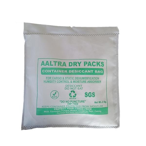 Container Desiccant is a specially formulate desiccant product by our R&D department. It is widely used in the container to protect goods/products damage from moisture effect.While shipping material by sea atmospheric air contains high humidity/moisture. which can cause the growth of fungus, mold.other problems like corrosion, erosion, oxidative degradation of the product. These can damage the valuable product.It has a good capacity against moisture condensation by reducing the humidity of air to its dew point level in storage container/cargo during transportation. Besides that, it is designed to stay over the long period of time.Product Specification Details:Minimum Order Quantity 500 KGBrand AALTRA Dry bAGColor WHITEPackaging Type Packet or BagPhysical State PowderPackaging Size 2 KG BagSize/Dimension 12*16 INCHGrade Standard Technical GradeUsage/Application CONTAINER DESICCANTAbsorbing Capacity 75%PH Value 7Storage COOL & DRY PLACEPurity 98%Form GranulesConductivity of Heat 0.63 kJ/m per hour degree C