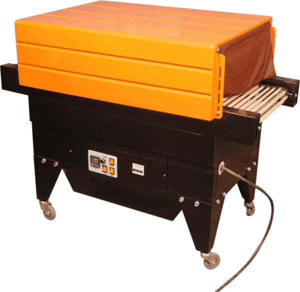 CharacteristicsAny heat shrinkable materials like PVC, LDPE, CRYOVAC, POLYVOLY etc.Accurately controlled tunnel temperatureOffer neat, clean & wnnkless wrappingTakes the shape of your product with complete transparencyEnhances sales appeal, cuts down packing cost, prevents piferageCompact in sizeRugged heavy duty machine Roller Conveyor with optional variable speedSturdy stell basePower50 Hz 3Ø -440 V+N+EMechanical Dim. L×W×H (mm)1200 × 720 ×880Tunnel Dim. L×W×H (mm)1170 × 425 ×250Heater (KW)6Temp. C300 C maxMotor¼ HP Gear Motor +1/4 HPConv. SpeedVariable max 10 mtrs, per minute