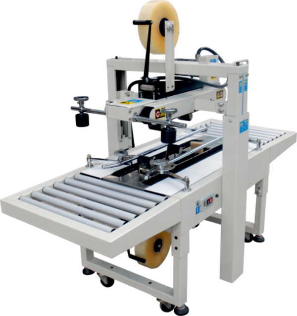 Functions TappingAutomation Grade Semi-AutomaticProduct DescriptionFeatures :This machine is useful for high speed Taping / Sealing of Cartons, from Top & Bottom both together. Therefore it has a double motor drive, for simultaneous box sealing from top/bottom. The machine is equipped with Rollers, for smooth movement of boxes.Up down movement of the sealing assembly is by manual hand rotary crank. Different Box sizes can be easily accommodated. The box to be sealed is put on the in-feed rollers & given a gentle push, when the motorized conveyor takes over & starts pulling the carton forward. Here the top & bottom tape dispensers stick the BOPP type self adhesive tape onto the Top & Bottom flaps of the cartons simultaneously along with rollers pressing the tape for a tight seal. When the taping is over, the cutter blades cut-off the tape & the sealed cartons pass through to the out-feed rollers for delivery.After the sealed box is discharged, it is ready for the next box. Also you can adjust the height and width for different cartons very easily.
