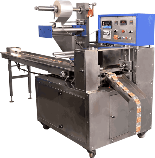 Feeding system :- Automatic and manualSealing Type :- Centre seal / 4 sidePackaging size :- up to 300mm(L) , 180mm(W), 100mm(H) packaging speed :-  0-200 pouches per min. variablePackaging material:-  Any Heat Sealable Laminated film & Bopp FilmPower (W) :- 3kW , 1HP AC with AC DriveVoltage (V/Hz):- 220 AC ( Single Phase)Heater Load :- 400W x 2Nos., 200W x 2 Nos.Dim. LxWxH (mm) :- 1800 x 1080 x 1700mmApprox. Weight :- 700 Optional Attachment :- Batch Coding Machine  