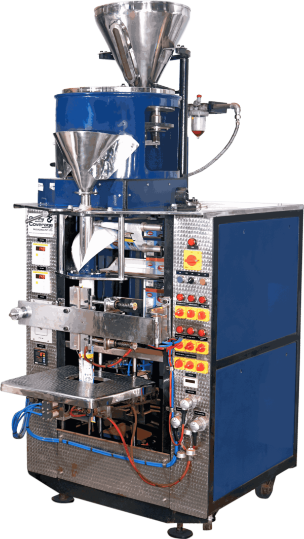 The pro series VFFS machine can make center sealed pouches , 3 side sealed pouches 4 side sealed pouches & gusset pouches from a roll of packaging materials of any heat-sealable laminate which can be printed or non-printed form. Heat-sealable laminate can be of a single layer B.O.P.P.Two layer, Three Layer or Aluminum Foiled type... The pro series Bagger is an ideal pneumatic bagger to pack various product at a very high speed. this bagger is suitable to pack any material in a form of fine , small or big, even & uneven Granules, powders, Confectioneries, pesticides etc..Silent Features1:- Complete PLC based Pneumatic Automation system 2:- Advance use Friendly HMI (Touch screen) Operation3:-Variable Speed for Highest Production4:- Digital Programmable punching & Cutting5:- Separate Pneumatic Panel for custom pressure setting6:- PLC Based air Pressure Monitor System 7:- Variable Speed Conveyer8:- Long life cutting Blade
