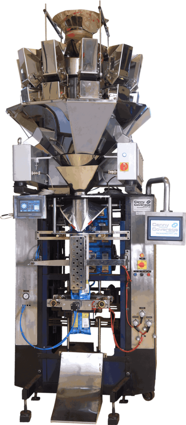 The Pro series VFFS machine can make center sealed pouches , 3 side sealed pouches 4 side sealed pouches & gusset pouches from a roll of packaging materials of any heat-sealable laminate which can be printed or non-printed form. Heat-sealable laminate can be of a single layer B.O.P.P.Two layer, Three Layer or Aluminum Foiled type... The Pro series Bagger is an ideal pneumatic bagger to pack various product at a very high speed. this bagger is suitable to pack any material in a form of fine , small or big, even & uneven Granules, powders, Confectioneries, pesticides etc..Silent Features1:- Complete PLC based Pneumatic Automation system 2:- Advance use Friendly HMI (Touch screen) Operation3:-Variable Speed for Highest Production4:- Digital Programmable punching & Cutting5:- Separate Pneumatic Panel for custom pressure setting6:- PLC Based air Pressure Monitor System 7:- Variable Speed Conveyer8:- Long life cutting BladeBagger size - Smallmax Laminate width :- 420mm/Customizedvolume :- 1kg /1Ltr./Customized Pro Series Output:- @120 Pouch per minute depending upon flow rate & Volume  Bagger size - Medium max Laminate width :- 520mm/Customizedvolume :- 2kg /2Ltr./Customized Pro Series Output:- @55 Pouch per minute depending upon flow rate & VolumeBagger size - Large max Laminate width :- 700-800mm/Customizedvolume :- 5kg /5Ltr./Customized Pro Series Output:- @40 Pouch per minute depending upon flow rate & VolumeMultihead Weighing Capacity / Range (Per single dump) :- up to 2000gMaximum Volume For Weighing (Per single dump) :- Maximum 3000ccWeighing Speed (Max) :- 75 wpmMinimum Graduation :- 0.1gm / 0.2gmTotal Screen Display (RCU) :- 7