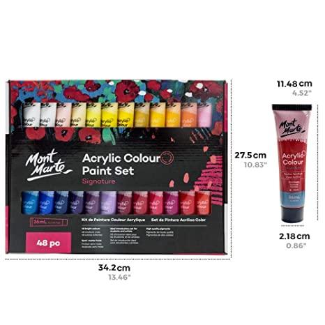 Mont Marte Acrylic Paint Set 48 Colors 36ml, Suitable for Canvas, Wood, MDF, Leather, Air-Dried Clay, Plaster, Cardboard, Paper and Crafts, Multicolour