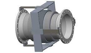 Gimbal type expansion joints are designed to permit angular rotation in any plane by the use of two pairs of hinges affixed to a common floating gimbal ring. Simply, a double gimbal expansion joint is consisted of two single gimbal expansion joints and an intermediate pipe connects them each other.