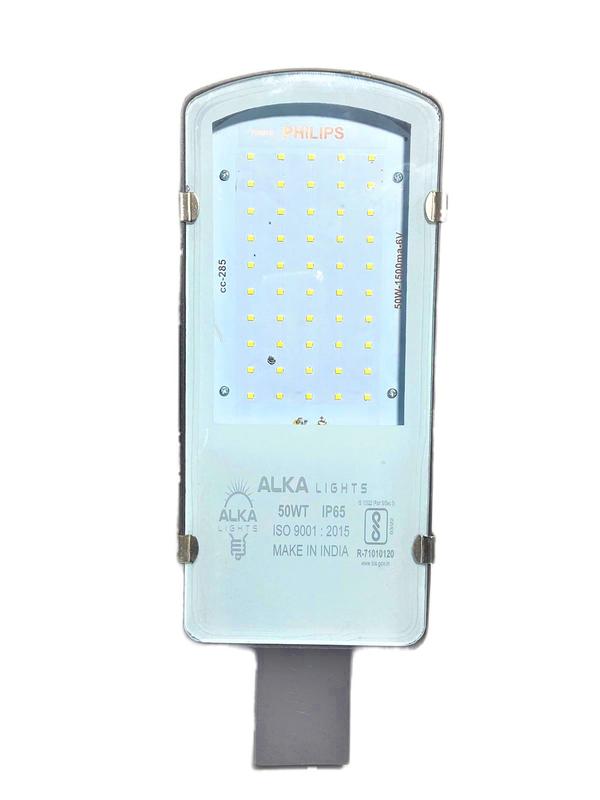 TECHNICAL SPECIFICATION FOR LED FLOOD LIGHT OF – 50WATTS1. Make(Brand) : Alka Make2. Input voltage : 90 V to 270 V3. Rated watt : 50W (cool white/warm white)4. LED type : SMD type High power LED ( 9v-1 Watt)5. LED Make : everstar/bridglux/cree/osram.6. LDE lamp efficacy : Min 130to 140 lumens/watt7. Luminous flux : 6500 to 7000 lumens8. Power factor : >0.959. No of hours usage / day : 10 to 12 hours/day10. Surge protection : 6kva (internal)11. Ingress protection : IP 65/IP 6612. Total harmonic distortion (THD): < 15%13. Colour rendering index : Ra > 8014. Working Temperature : 20 deg to 50 deg C15. beam angle : 120 to 160 deg16. Control Circuit : Compatible to LED17. Lamp starting time : Not more than 5 sec18. System power efficiency : > 85 %19. Fixture : Pressure die cast Aluminum with toughened glassAnd waterproof fixture20. Warranty : 2 Years(repairable)
