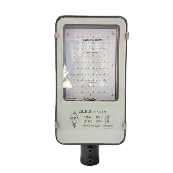 TECHNICAL SPECIFICATION FOR LED FLOOD LIGHT OF – 100WATTS1. Make(Brand) : Alka Make2. Input voltage : 90 V to 270 V3. Rated watt : 100W (cool white/warm white)4. LED type : SMD type High power LED ( 9v-1 Watt)5. LED Make : everstar/bridglux/cree/osram.6. LDE lamp efficacy : Min 130to 140 lumens/watt7. Luminous flux : 13500lumens8. Power factor : >0.959. No of hours usage / day : 10 to 12 hours/day10. Surge protection : 6kva (internal)11. Ingress protection : IP 65/IP 6612. Total harmonic distortion (THD): < 15%13. Colour rendering index : Ra > 8014. Working Temperature : 20 deg to 50 deg C15. beam angle : 120 to 160 deg16. Control Circuit : Compatible to LED17. Lamp starting time : Not more than 5 sec18. System power efficiency : > 85 %19. Fixture : Pressure die cast Aluminum with toughened glassAnd waterproof fixture20. Warranty : 2 Years(repairable)
