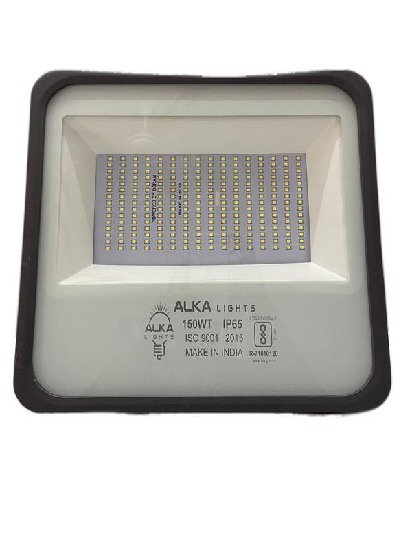 TECHNICAL SPECIFICATION FOR LED FLOOD LIGHT OF – 150WATTS1. Make(Brand) : Alka Make2. Input voltage : 90 V to 270 V3. Rated watt : 150W (cool white/warm white)4. LED type : SMD type High power LED ( 9v-1 Watt)5. LED Make : everstar/bridglux/cree/osram.6. LDE lamp efficacy : Min 130to 140 lumens/watt7. Luminous flux : 19500 to 21000 lumens8. Power factor : >0.959. No of hours usage / day : 10 to 12 hours/day10. Surge protection : 6kva (internal)11. Ingress protection : IP 65/IP 6612. Total harmonic distortion (THD): < 15%13. Color rendering index : Ra > 8014. Working Temperature : 20 deg to 50 deg C15. beam angle : 120 to 160 deg16. Control Circuit : Compatible to LED17. Lamp starting time : Not more than 5 sec18. System power efficiency : > 85 %19. Fixture : Pressure die cast Aluminum with toughened glassAnd waterproof fixture20. Warranty : 2 Years(repairable)