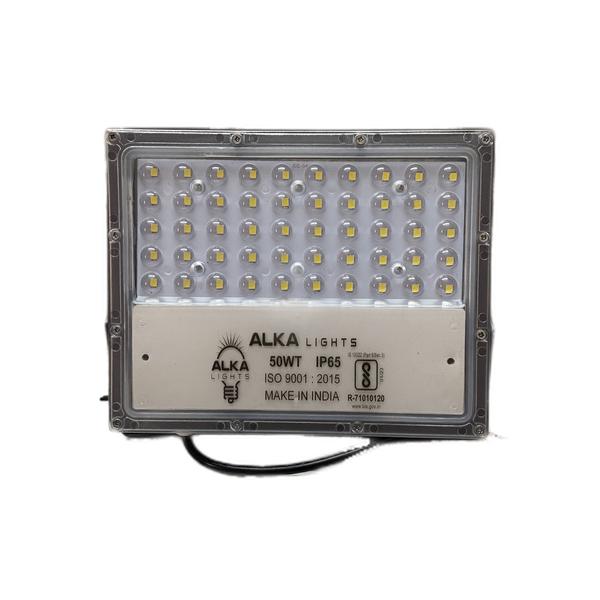LED FLOOD LIGHT LENS MODEL1. Make(Brand) : Alka Make2. Input voltage : 90 V to 270 V3. Rated watt : 50W (cool white/warm white)4. LED type : SMD type High power LED ( 9v-1 Watt)5. LED Make : everstar/bridglux/cree/osram.6. LDE lamp efficacy : Min 130to 140 lumens/watt7. Luminous flux : 130-140 LUMENS /WATT8. Power factor : >0.959. No of hours usage / day : 10 to 12 hours/day10. Surge protection : 6kva (internal)11. Ingress protection : IP 65/IP 6612. Total harmonic distortion (THD): < 15%13. Color rendering index : Ra > 8014. Working Temperature : 20 deg to 50 deg C15. beam angle : 120 to 160 deg16. Control Circuit : Compatible to LED17. Lamp starting time : Not more than 5 sec18. System power efficiency : > 85 %19. Fixture : Pressure die cast Aluminum with toughened glassAnd waterproof fixture20. Warranty : 2 Years(repairable)