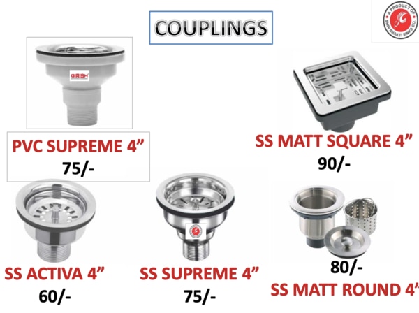 PVC SUPREME 4”75/- SS ACTIVA 4”60/-SS SUPREME 4”80/-SS MATT ROUND 4”60/-SS MATT SQUARE 4” 90/