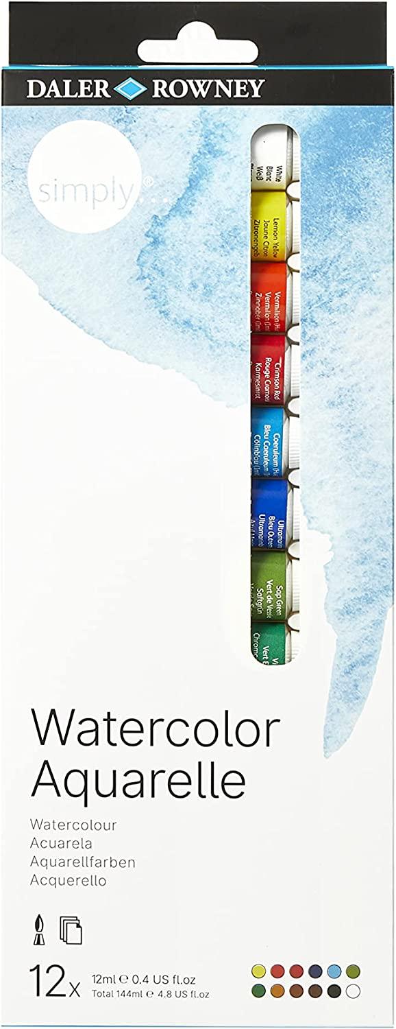 Daler Rowney Simply Watercolor Set - 12 Watercolor Paint Tubes