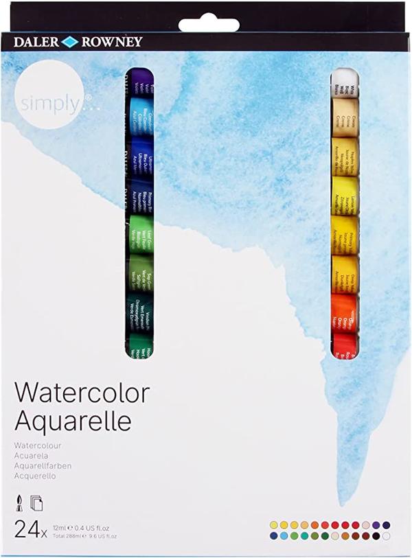  Daler Rowney Simply Watercolor Set - 24 Watercolor Paint Tubes 