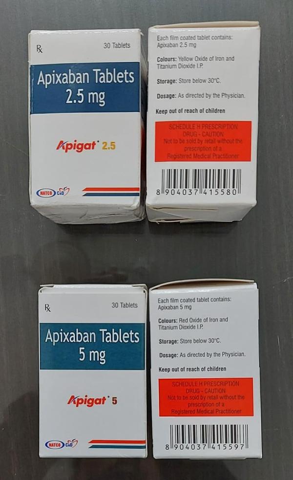 Apigat 2.5 Tablet is a medicine known as an anticoagulant or blood thinner. It helps prevent and treat blood clots. It prevents and treats clot formation in the veins of your legs, lungs, brain, and heart. It is used to reduce the risk of stroke and heart attack.
