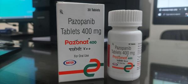 Pazonat Tablet is a protein kinase inhibitor used in the treatment of kidney cancer and soft tissue sarcoma.