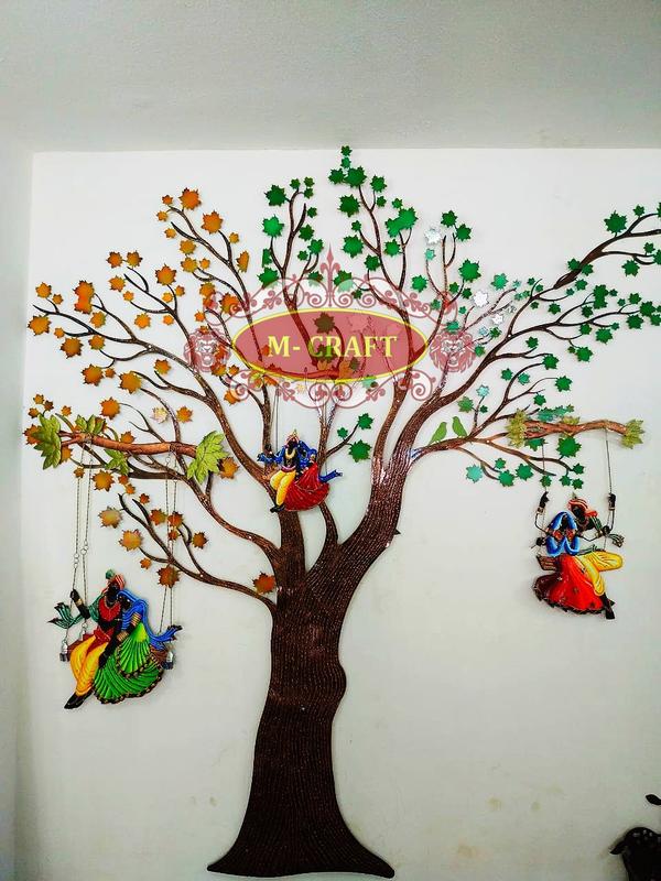 M-CRAFTHOME DECORS-MURALSMS / G.I - LASER CUTTING DESIGN TREE WITH RADHAKRISHNA ON SWING Wall Hanging Product