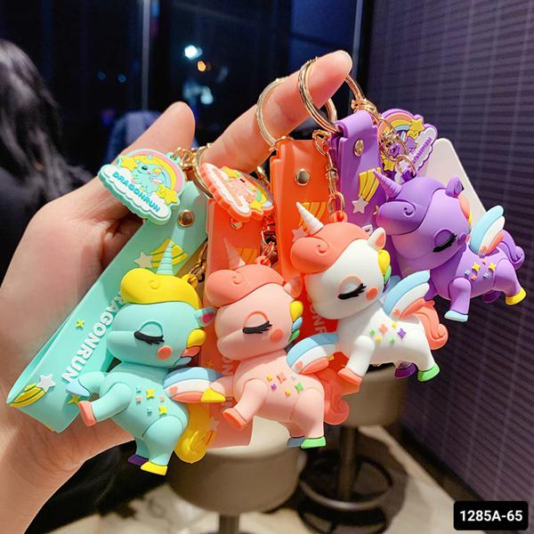 Cartoon 3D Fairytale Keychain For Women Cute Unicorn Car Key Chain Resin Charm Kids Bag Pendant Keyring Holder Gifts (Multi Color)