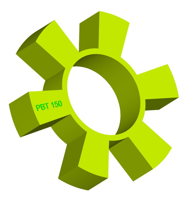 Material: Cast PolyurethaneSize: 1. OD With Petal: 150mm2. Ring Inner: 72mm3. Ring OD: 82mm4. Petal thickness @ Root : 20mm5. Petal Width @ Top : 28mm5. Thickness: 32mm6. No. of Petal: 6We manufacture and provide high quality range of Spider Coupling. We complete focus in designing accurate size and dimension for perfect fitting.PBT Series Spider Range :PBT83, PBT103, PBT110, PBT150, PBT155, PBT210Additional Information:Delivery Time: 4 - 6 Working DaysPackaging Details: Standard