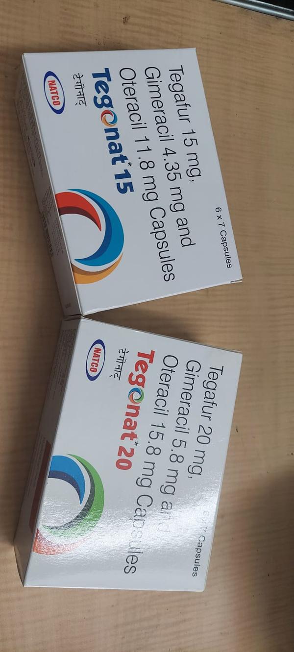 Tegonat Capsule is a combination chemotherapy medication containing the active constituents tegafur, gimeracil, and oteracil. It is used to treat advanced cancers of the stomach and metastatic cancer of the large intestines and rectum. This capsule is not recommended for adolescents and children under the age of 18 and may be given alone or in combination with other anticancer drugs.