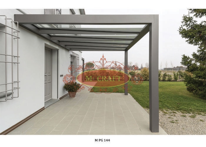 M-CRAFT    MS-HOT DIP GALVANIZATION PERGOLA WITH TOUGHENED GLASS AND MRF PU PAINT FINISHING.