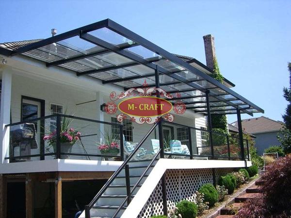 M-CRAFT    MS-HOT DIP GALVANIZATION PERGOLA WITH TOUGHENED GLASS AND MRF PU PAINT FINISHING.