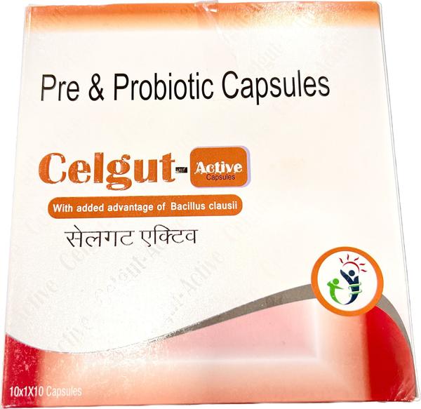 Product Name : CELGUT ACTIVEPruduct Description : Pre & Probiotic 10 Billion Spores with Bacillus cllausii 2 Billion CapsulePacking : 10 CapsuleClassification : ANTIBIOTICForm : CapsuleUses : Bacterial infections Side Effects : Diarrhoea, vomiting, skin rash