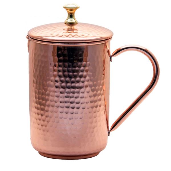 A copper water jug is a container made of copper that is designed for storing and serving water. Copper water jugs have been used for centuries in many parts of the world, including India and the Middle East, due to their unique properties and health benefits.Copper has natural antimicrobial properties, which makes it a great material for storing and serving water. Copper water jugs are believed to help purify water, kill harmful bacteria and microorganisms, and improve digestion and overall health.Copper water jugs come in various sizes, shapes, and designs, and are often decorated with intricate patterns or designs. They are often paired with matching cups or glasses and are a popular choice for serving water at special occasions and events.Copper water jugs require some special care and maintenance to ensure their longevity and effectiveness. They should be cleaned regularly with a mixture of lemon juice and salt or vinegar, and should not be exposed to harsh chemicals or abrasive materials.
