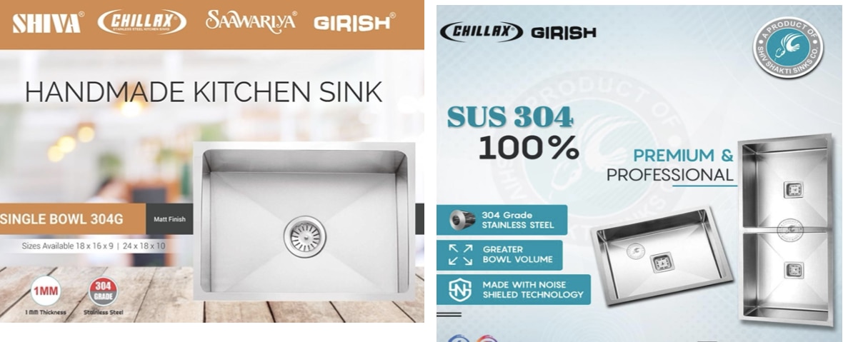 SINGLE BOWL 304 GRADE18x16 21x18 24x18DOUBLE BOWL 304 GRADE37x18 45x20