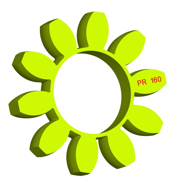 Material: Cast PolyurethaneSize: 1. OD With Petal: 370mm2. Ring Inner: 190mm3. Ring OD: 212mm4. Thickness: 57mm5. No. of Petal: 10We manufacture and provide high quality range of Spider Coupling. We complete focus in designing accurate size and dimension for perfect fitting.R Series Spider Range :PR14, PR19, PR24, PR28, PR38, PR42, PR48, PR55, PR65, PR75, PR90, PR100, PR110, PR125, PR140, PR160, PR180Additional Information:Delivery Time: 4 - 6 Working DaysPackaging Details: Standard