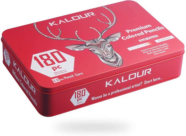 KALOUR 180 Premium Colored Pencil Set for Adult coloring - Artists Soft Core Drawing Pencils- Ideal for Sketching Shading Blending Crafting - Gift Tin Box