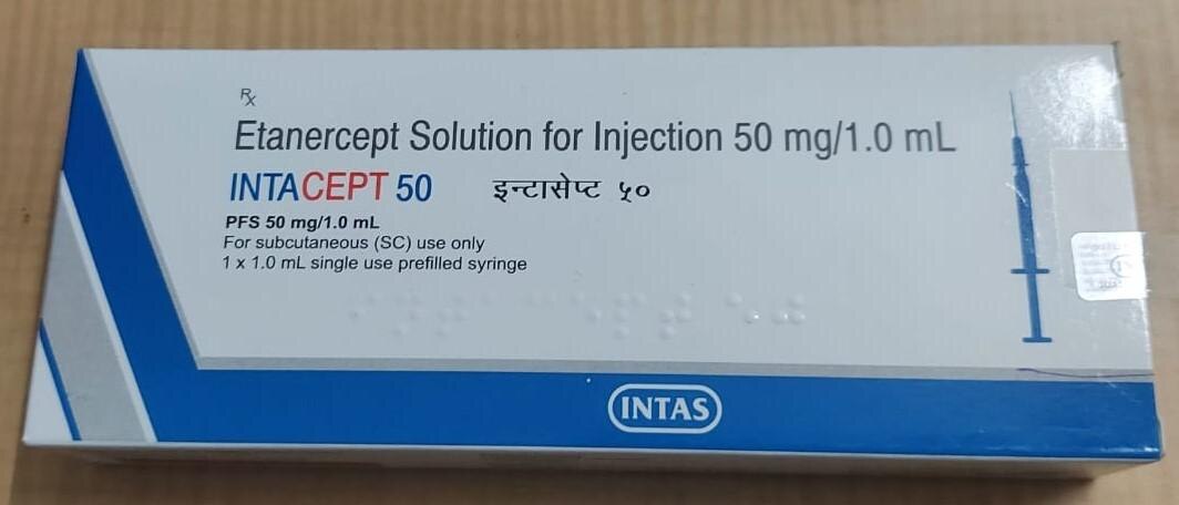 Intacept Injection is a medicine used to treat a variety of conditions such as ankylosing spondylitis, rheumatoid arthritis, psoriasis, ulcerative colitis, and Crohn’s disease. It provides relief from swelling, pain, and redness associated with various disorders and improves physical function.